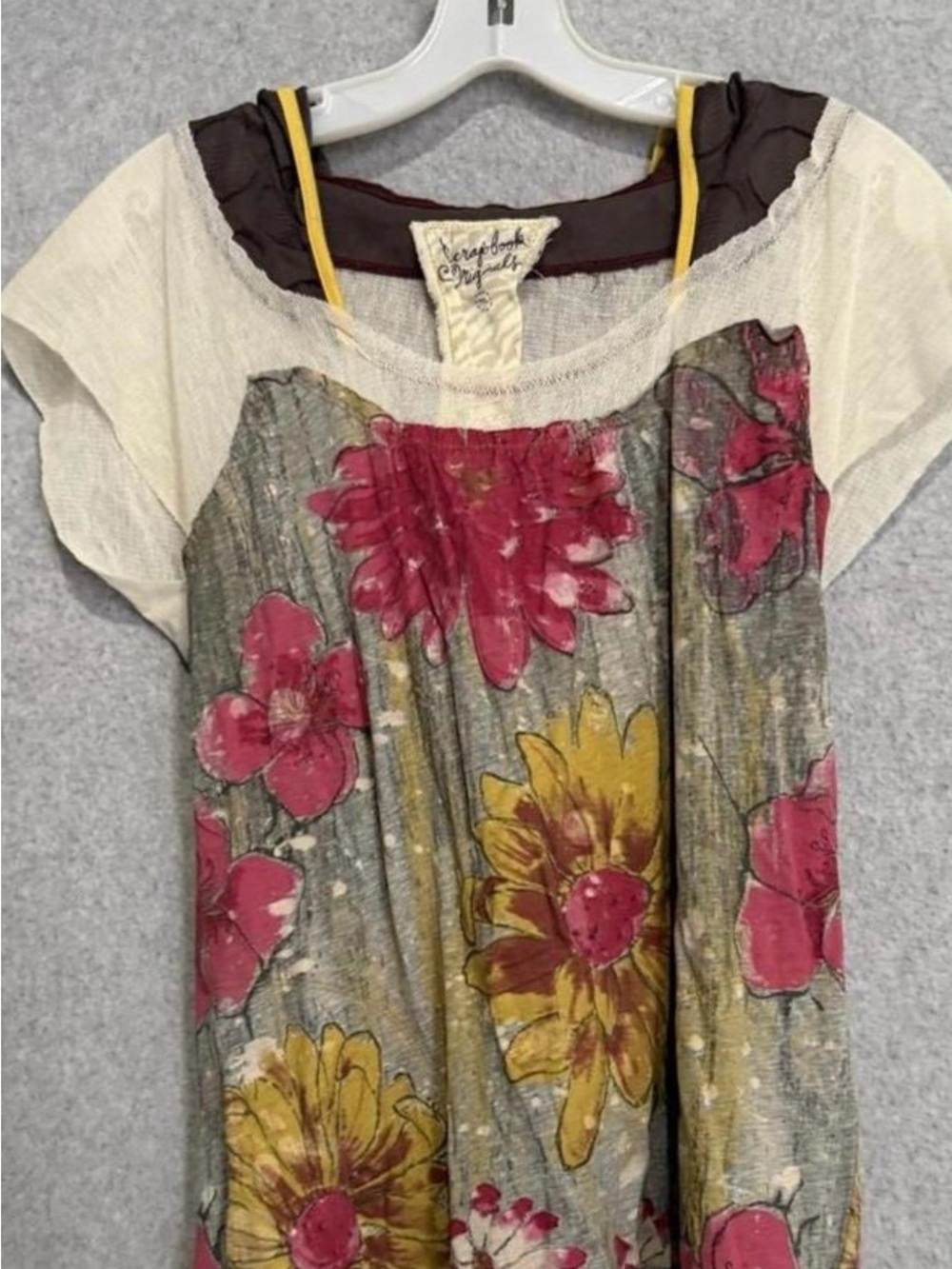 Scrapbook Playful Floral Scoop Tunic in Pink, Mustard & Cream